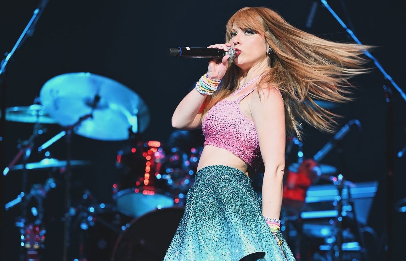 Melody Ebner singing, hair flying