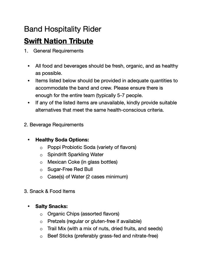 Preview of the Swift Nation hospitality rider